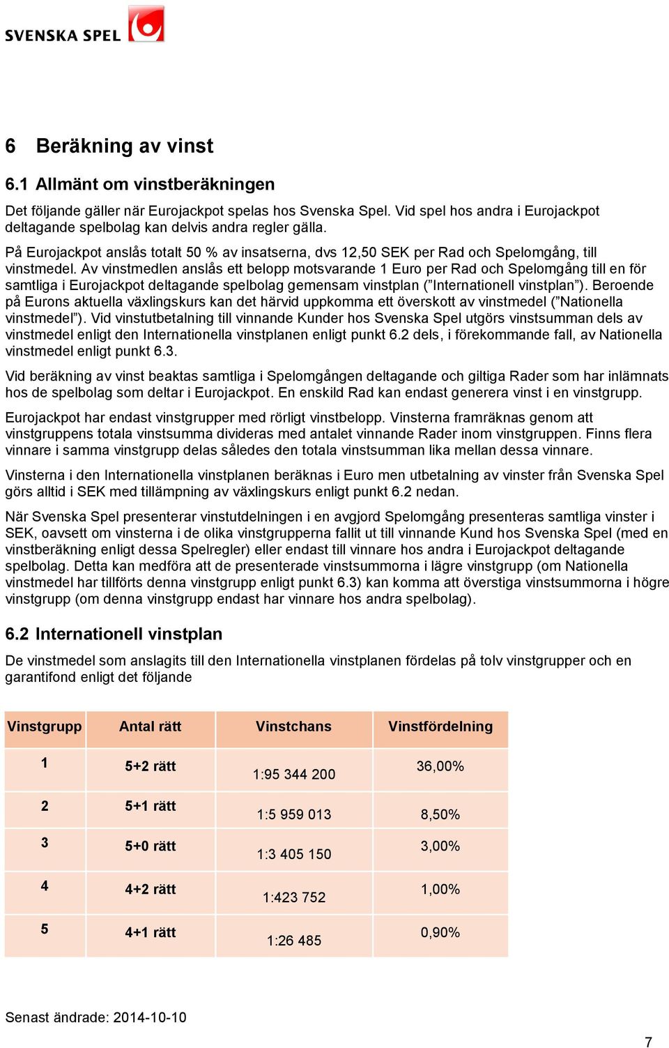 Av vinstmedlen anslås ett belopp motsvarande 1 Euro per Rad och Spelomgång till en för samtliga i Eurojackpot deltagande spelbolag gemensam vinstplan ( Internationell vinstplan ).