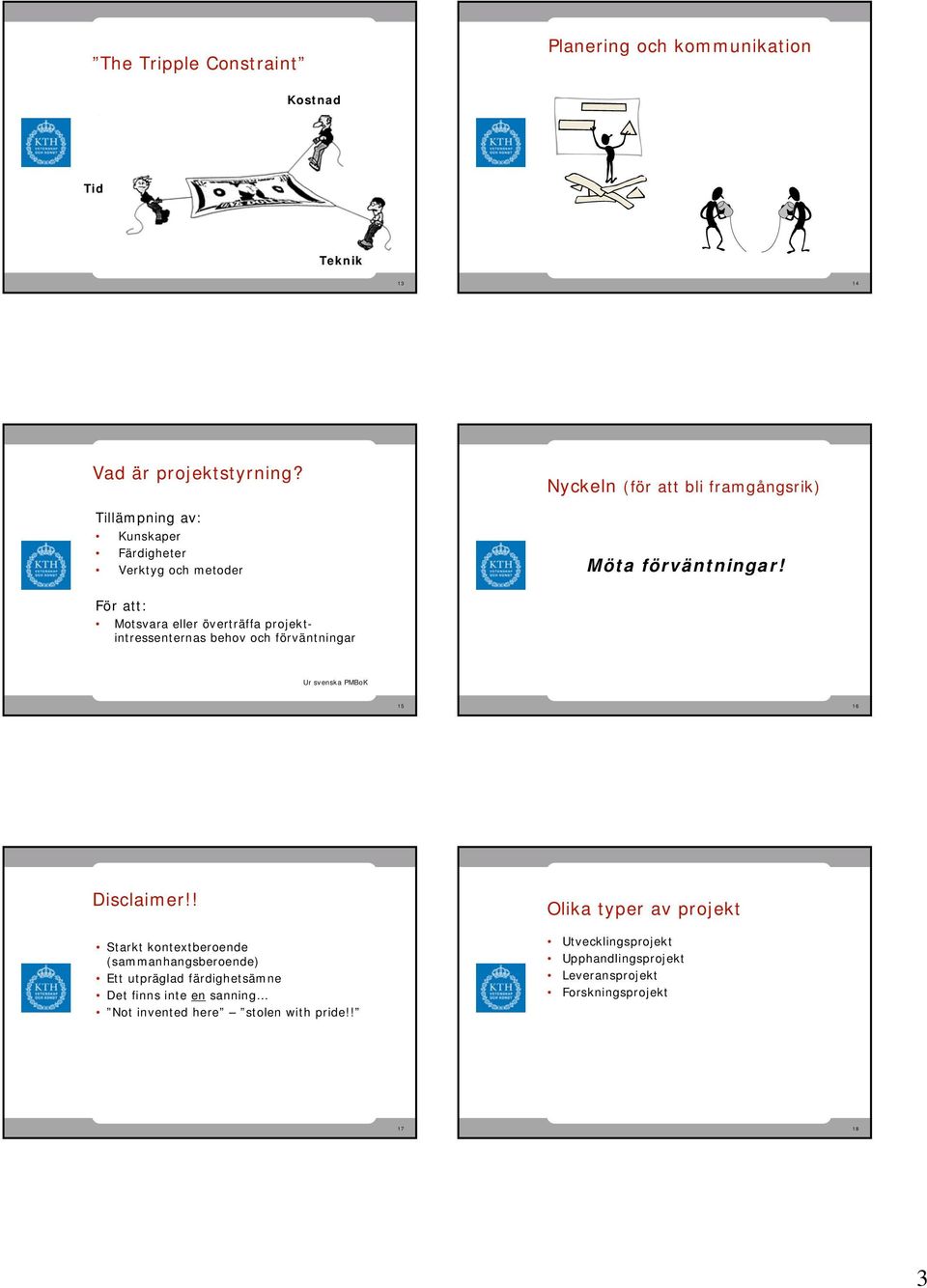 För att: Motsvara eller överträffa projektintressenternas behov och förväntningar Ur svenska PMBoK 15 16 Disclaimer!