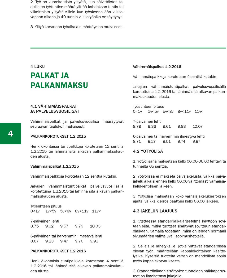 1 VÄHIMMÄISPALKAT JA PALVELUSVUOSILISÄT Vähimmäispalkat ja palvelusvuosilisä määräytyvät seuraavan taulukon mukaisesti: PALKANKOROTUKSET 1.2.