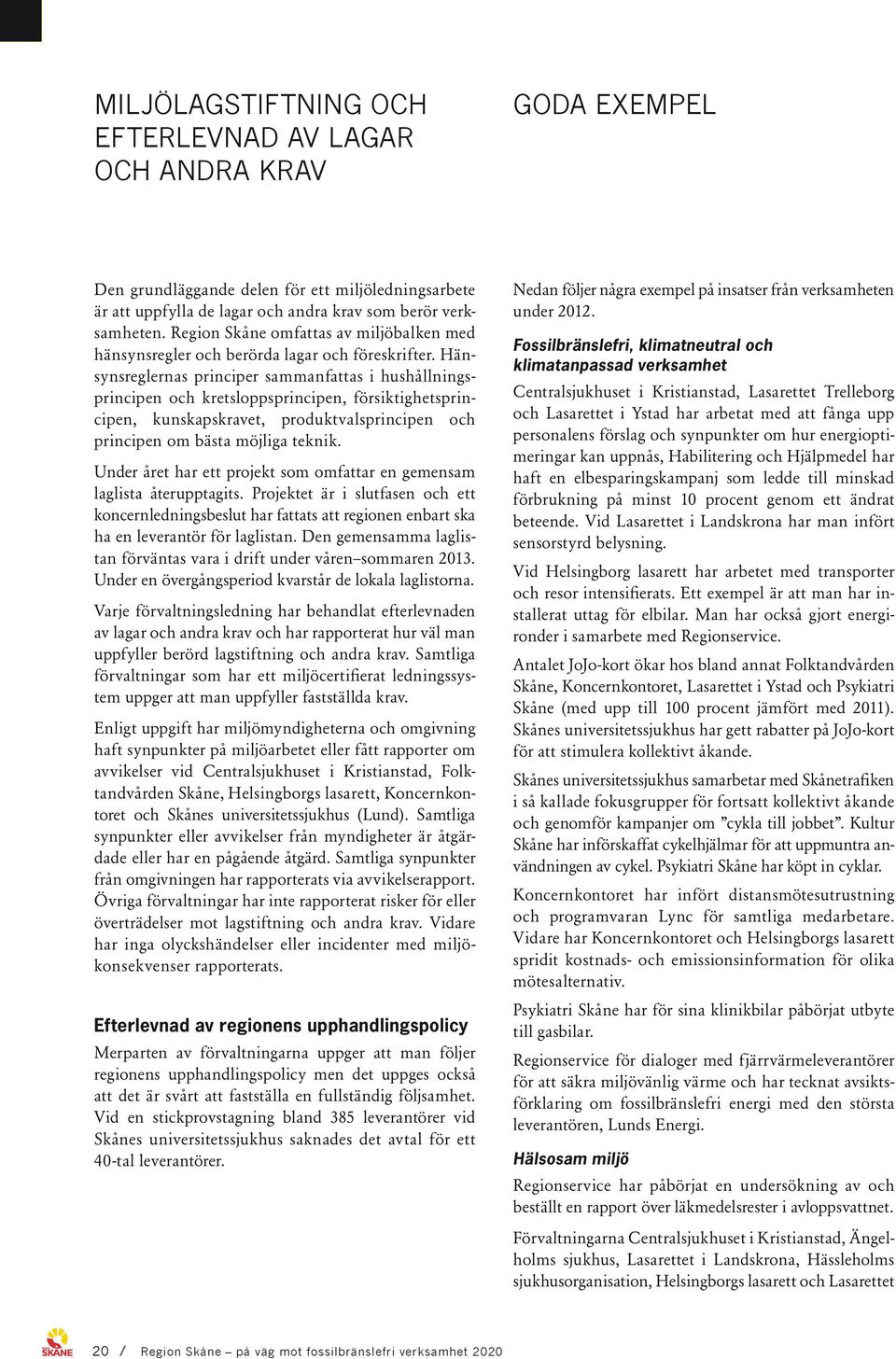 Hänsynsreglernas principer sammanfattas i hushållningsprincipen och kretsloppsprincipen, försiktighetsprincipen, kunskapskravet, produktvalsprincipen och principen om bästa möjliga teknik.