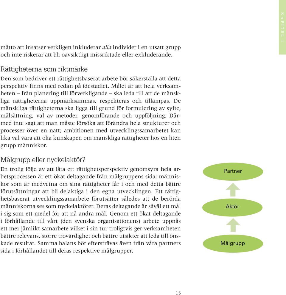 Målet är att hela verksamheten från planering till förverkligande ska leda till att de mänskliga rättigheterna uppmärksammas, respekteras och tillämpas.