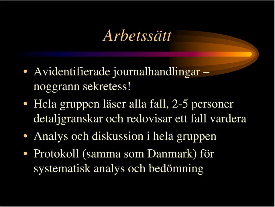 redovisar ett fall vardera Analys och diskussion i hela gruppen