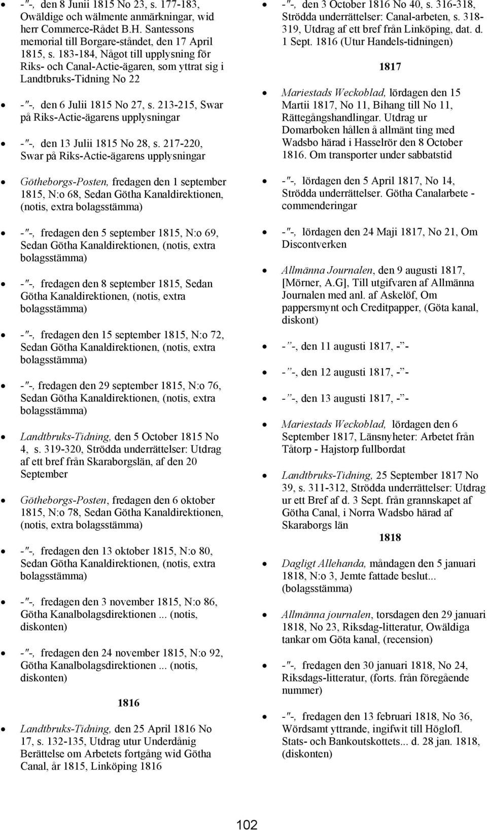 213-215, Swar på Riks-Actie-ägarens upplysningar -"-, den 13 Julii 1815 No 28, s.