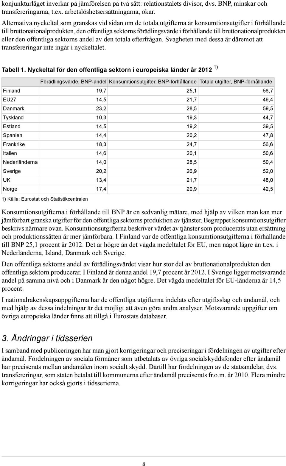 bruttonationalprodukten eller den offentliga sektorns andel av den totala efterfrågan. Svagheten med dessa är däremot att transfereringar inte ingår i nyckeltalet. Tabell 1.