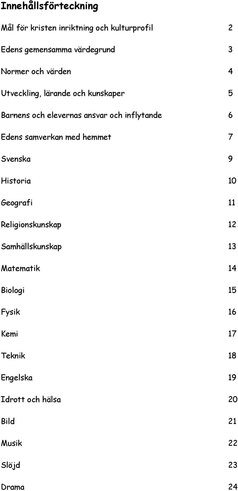 samverkan med hemmet 7 Svenska 9 Historia 10 Geografi 11 Religionskunskap 12 Samhällskunskap 13