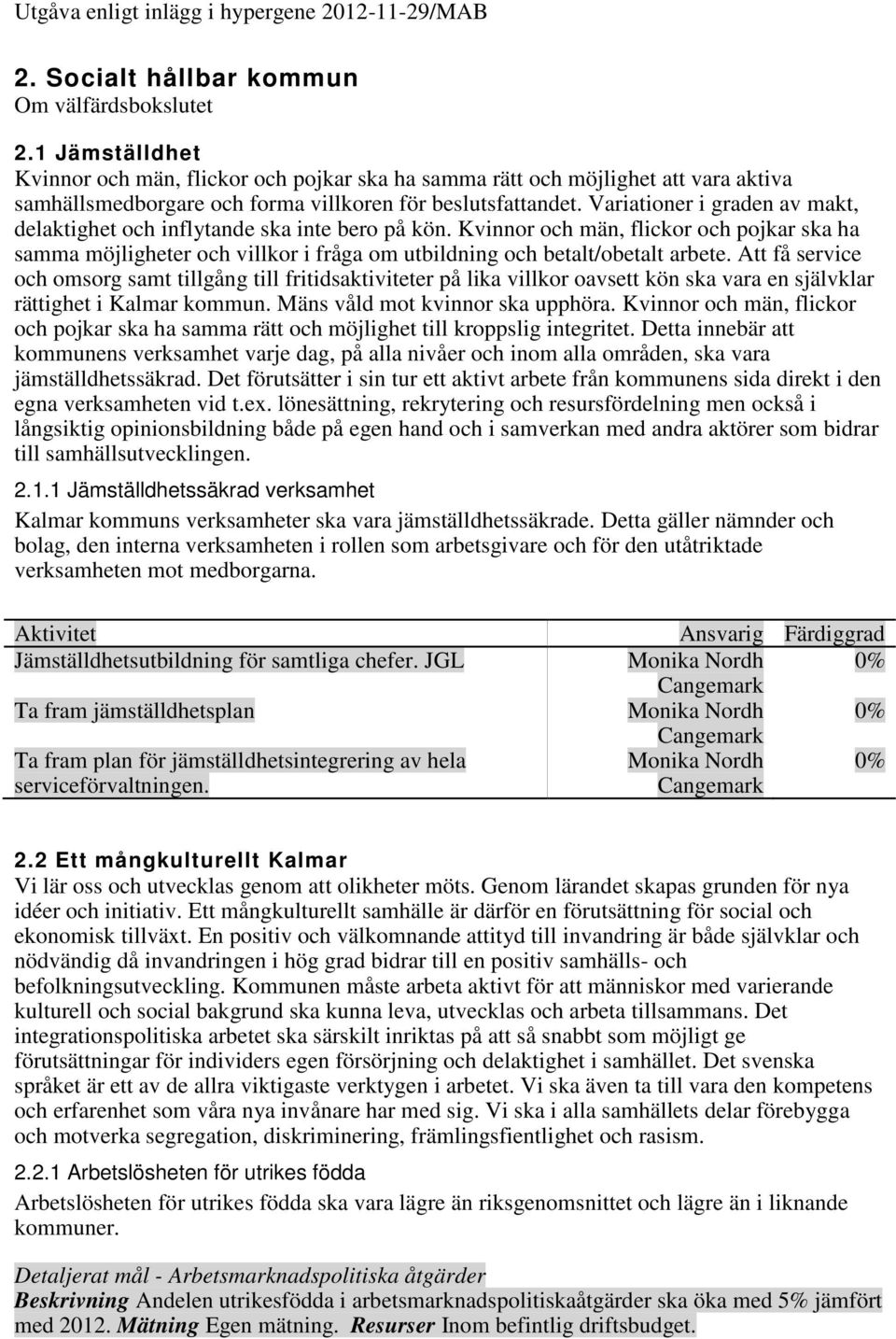 Variationer i graden av makt, delaktighet och inflytande ska inte bero på kön. Kvinnor och män, flickor och pojkar ska ha samma möjligheter och villkor i fråga om utbildning och betalt/obetalt arbete.