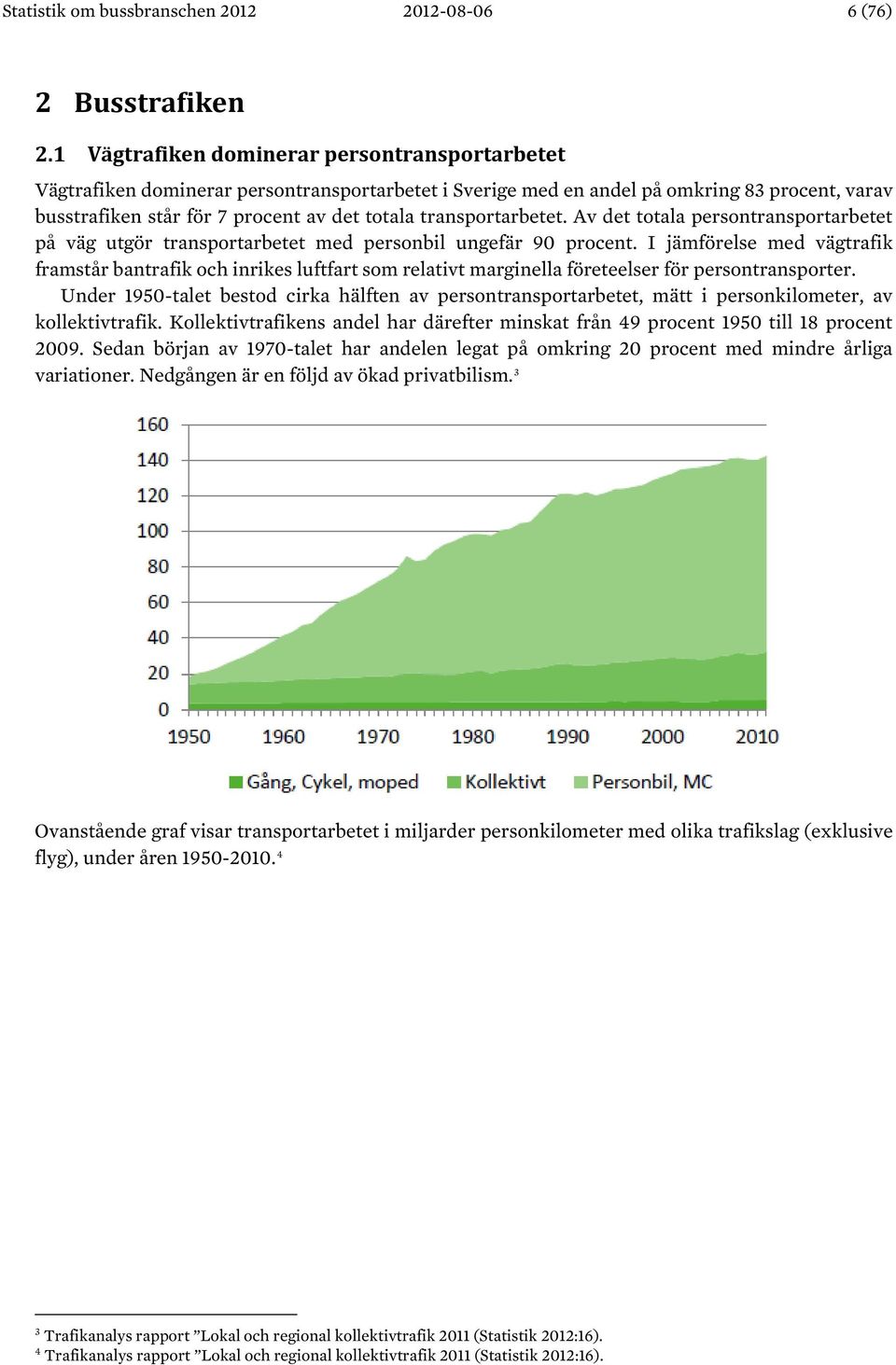 transportarbetet. Av det totala persontransportarbetet på väg utgör transportarbetet med personbil ungefär 90 procent.