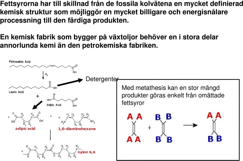 En kemisk fabrik som bygger på växtoljor behöver en i stora delar annorlunda kemi än den