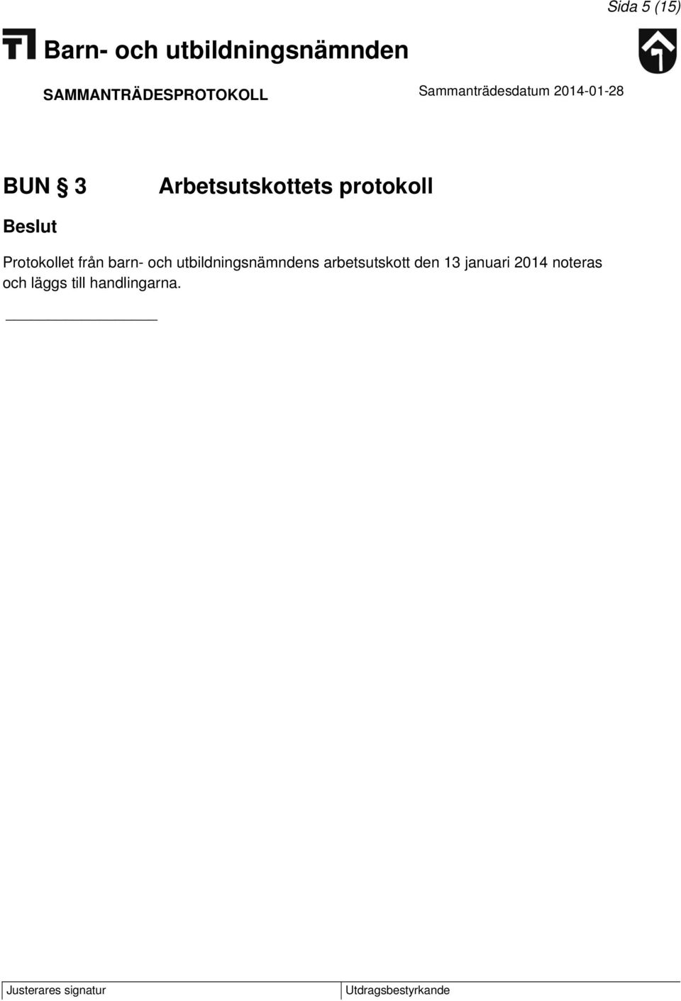 utbildningsnämndens arbetsutskott den 13