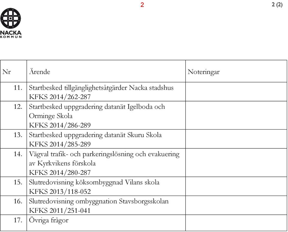 Startbesked uppgradering datanät Skuru Skola KFKS 2014/285-289 14.