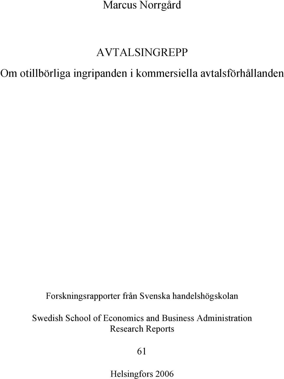 Svenska handelshögskolan Swedish School of Economics and