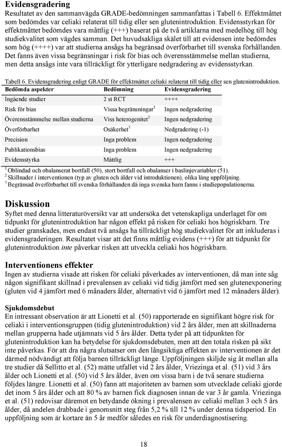 Det huvudsakliga skälet till att evidensen inte bedömdes som hög (++++) var att studierna ansågs ha begränsad överförbarhet till svenska förhållanden.