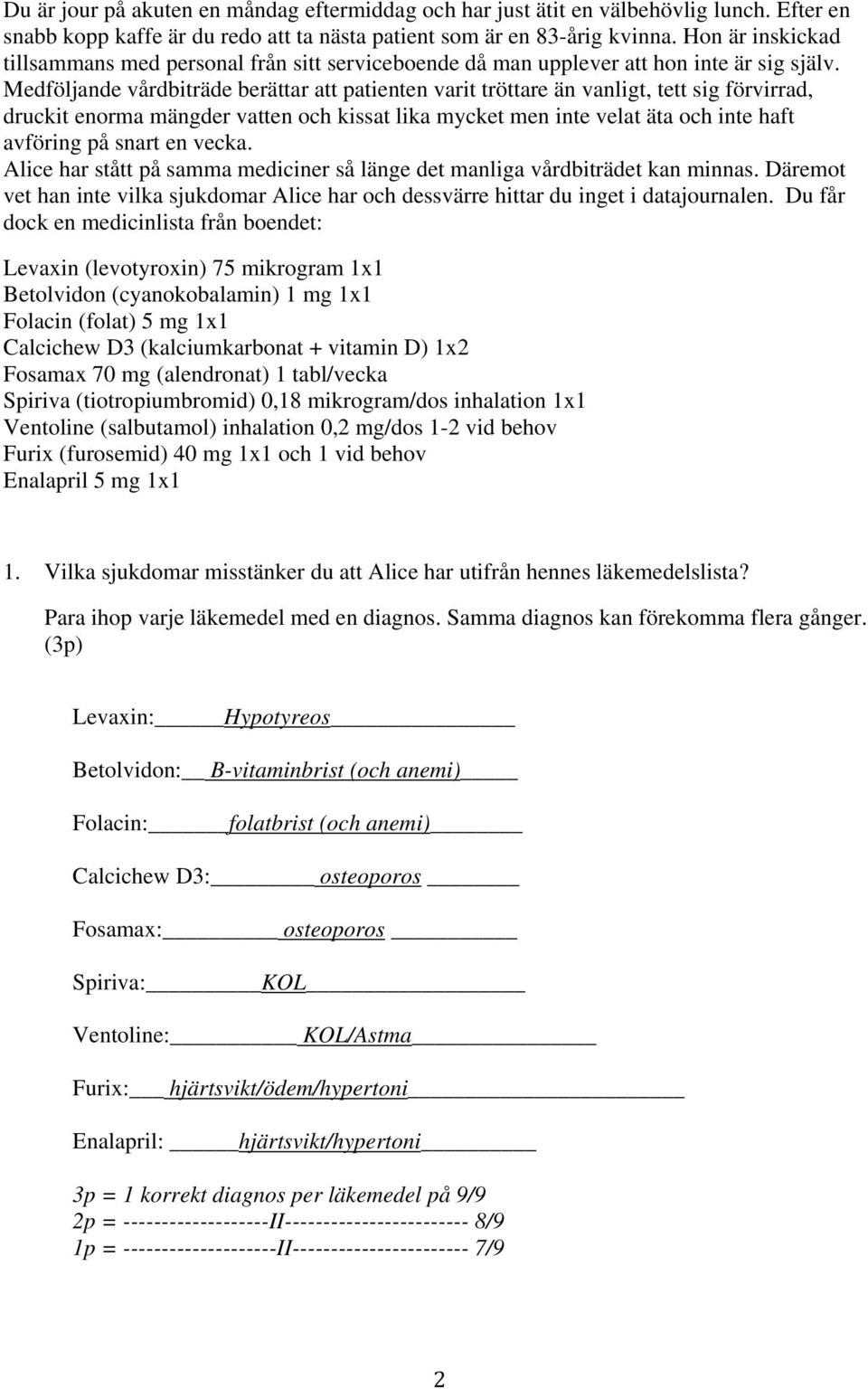 Medföljande vårdbiträde berättar att patienten varit tröttare än vanligt, tett sig förvirrad, druckit enorma mängder vatten och kissat lika mycket men inte velat äta och inte haft avföring på snart