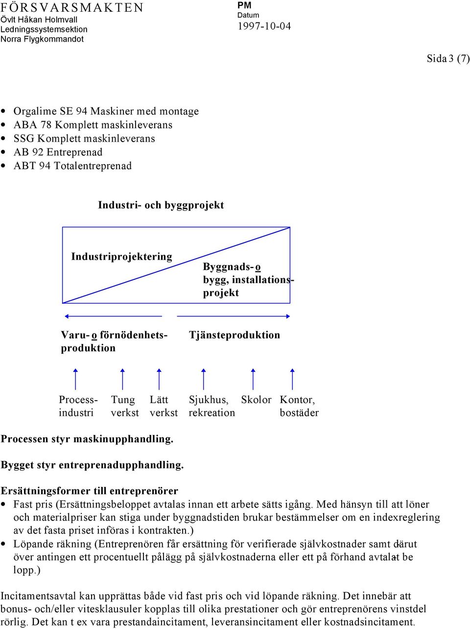 maskinupphandling. Bygget styr entreprenadupphandling. Ersättningsformer till entreprenörer Fast pris (Ersättningsbeloppet avtalas innan ett arbete sätts igång.