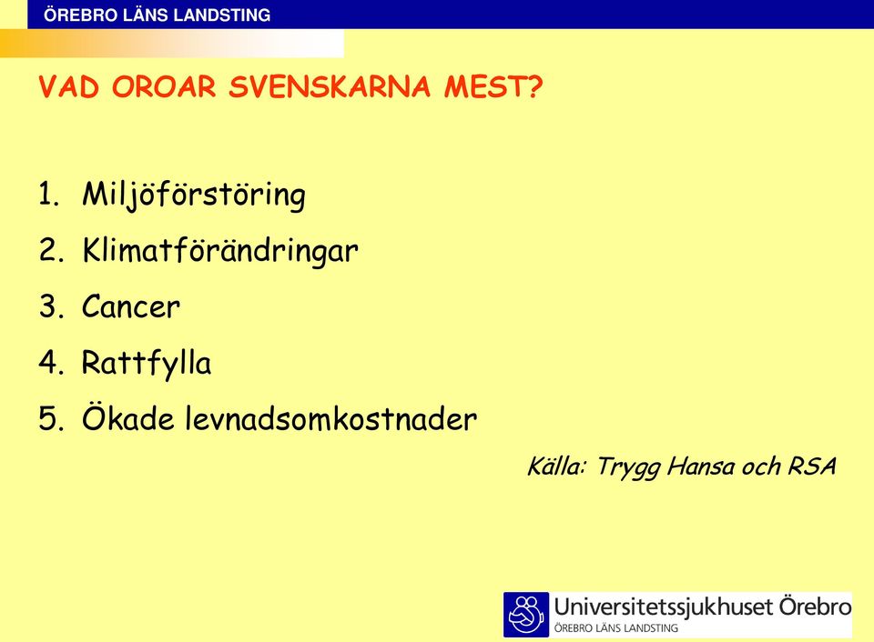 Klimatförändringar 3. Cancer 4.