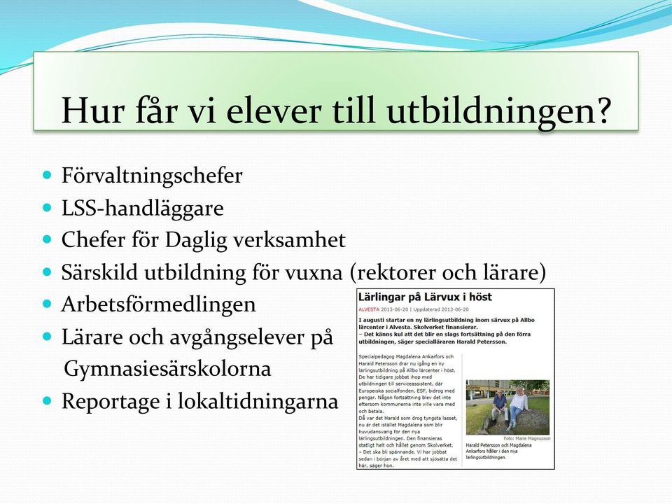 verksamhet Särskild utbildning för vuxna (rektorer och lärare)