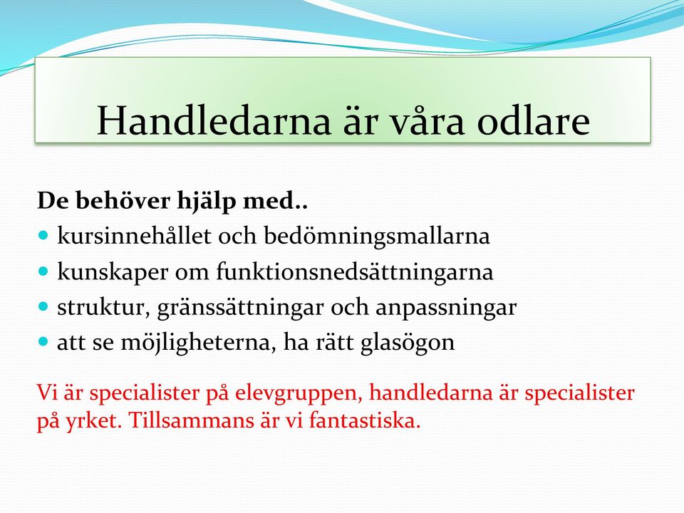 struktur, gränssättningar och anpassningar att se möjligheterna, ha rätt