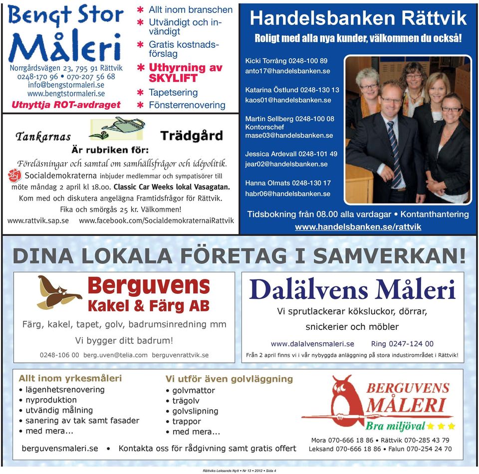 välkommen du också! Kicki Torrång 0248-100 89 anto17@handelsbanken.se Katarina Östlund 0248-130 13 kaos01@handelsbanken.se Martin Sellberg 0248-100 08 Kontorschef mase03@handelsbanken.