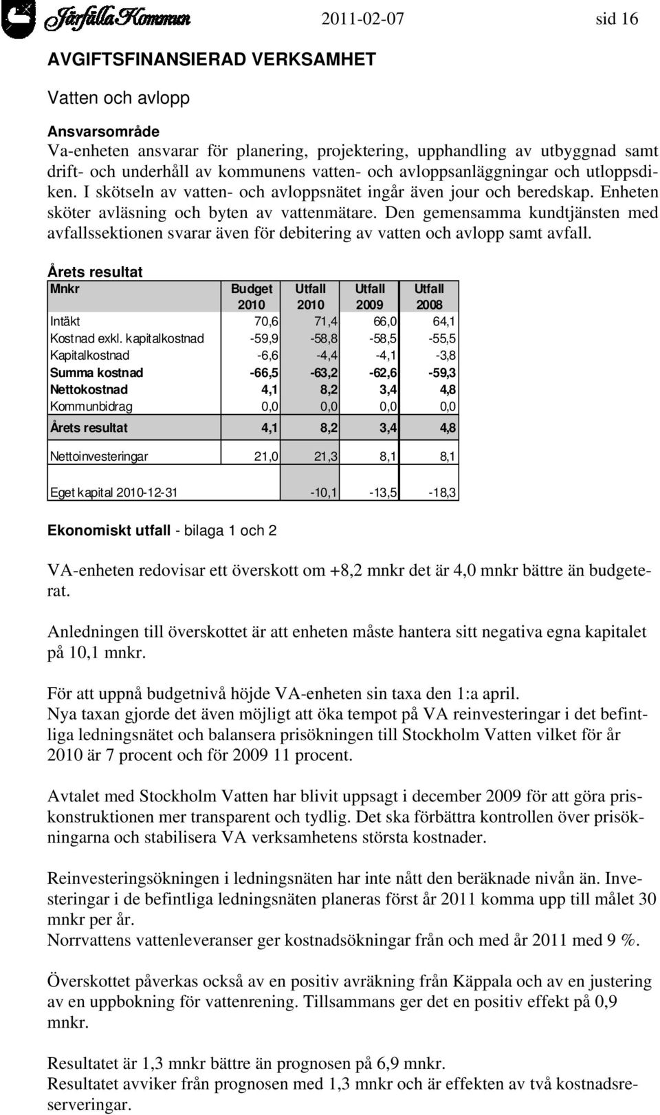 Den gemensamma kundtjänsten med avfallssektionen svarar även för debitering av vatten och avlopp samt avfall.