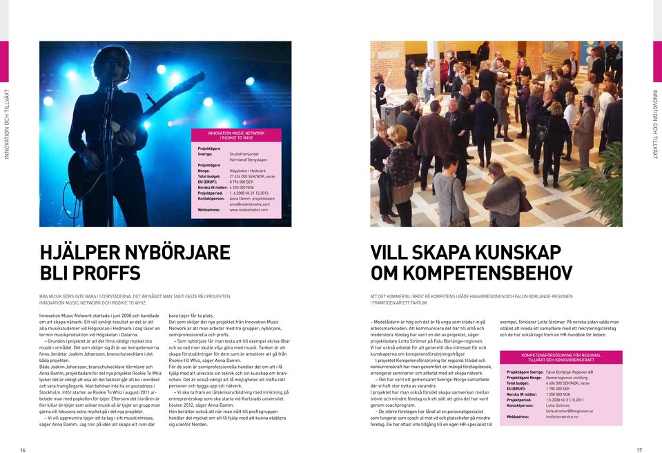 com Webbadress: www.rookietowhiz.com innovation och tillväxt Hjälper nybörjare bli proffs Vill skapa kunskap om kompetensbehov Bra musik görs inte bara i storstäderna.