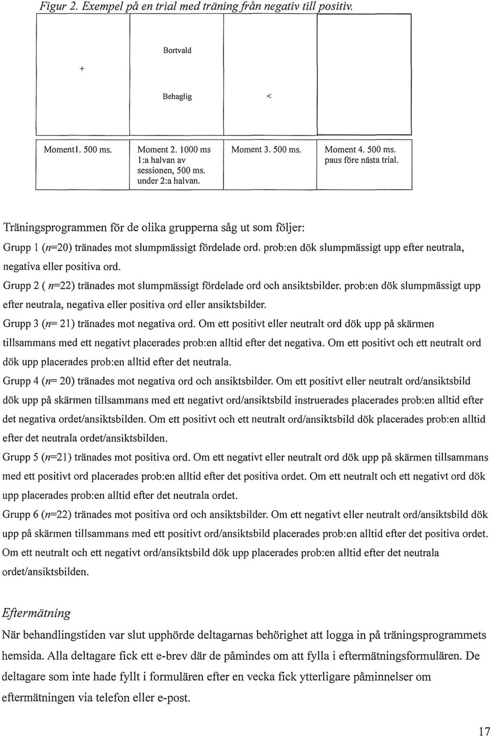 prob:en dök slumpmässigt upp efter neutrala, negativa eller positiva ord. Grupp 2 ( n=22) tränades mot slumpmässigt fördelade ord och ansiktsbilder.