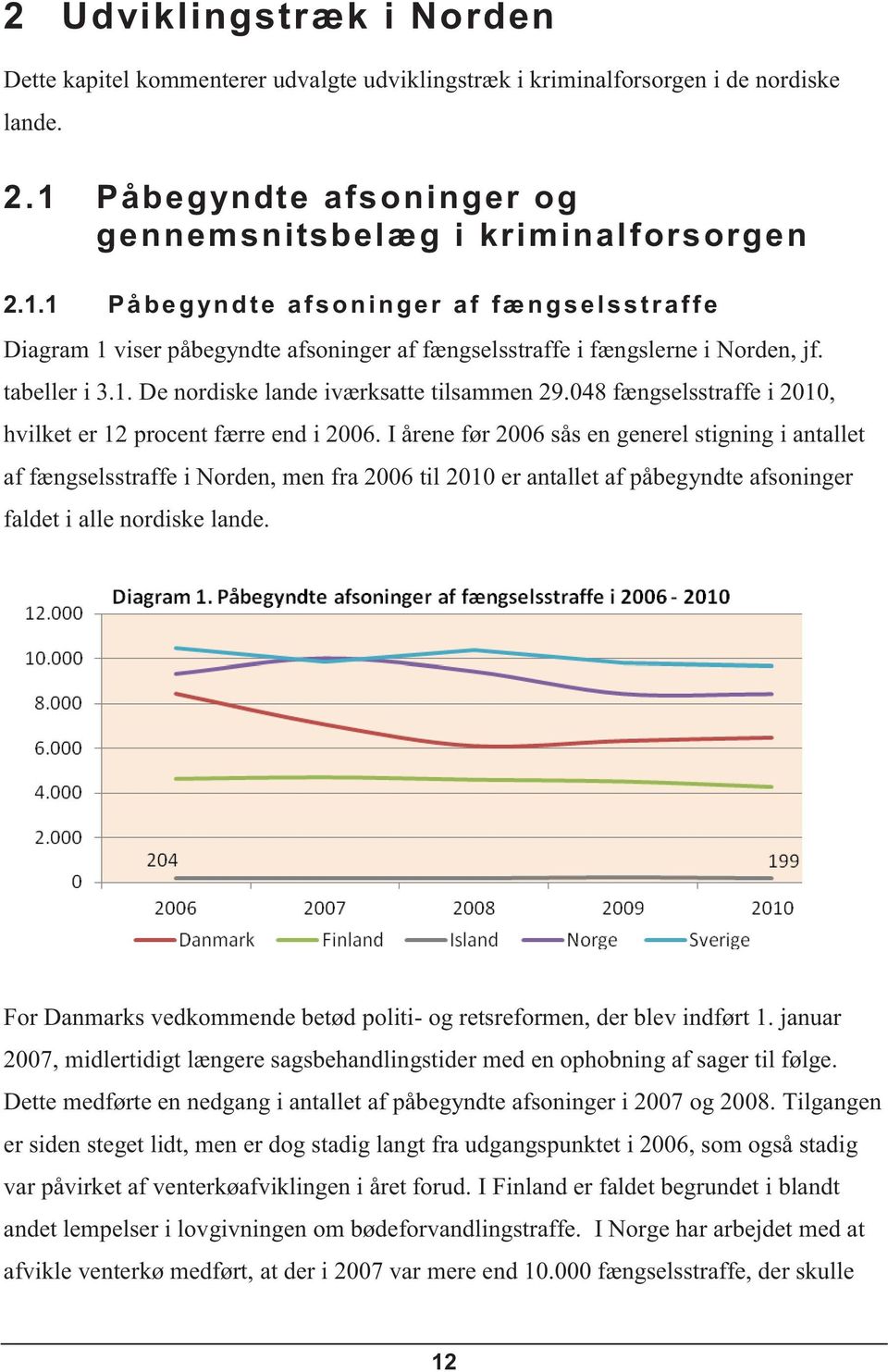 tabeller i 3.1. De nordiske lande iværksatte tilsammen 29.048 fængselsstraffe i 2010, hvilket er 12 procent færre end i 2006.