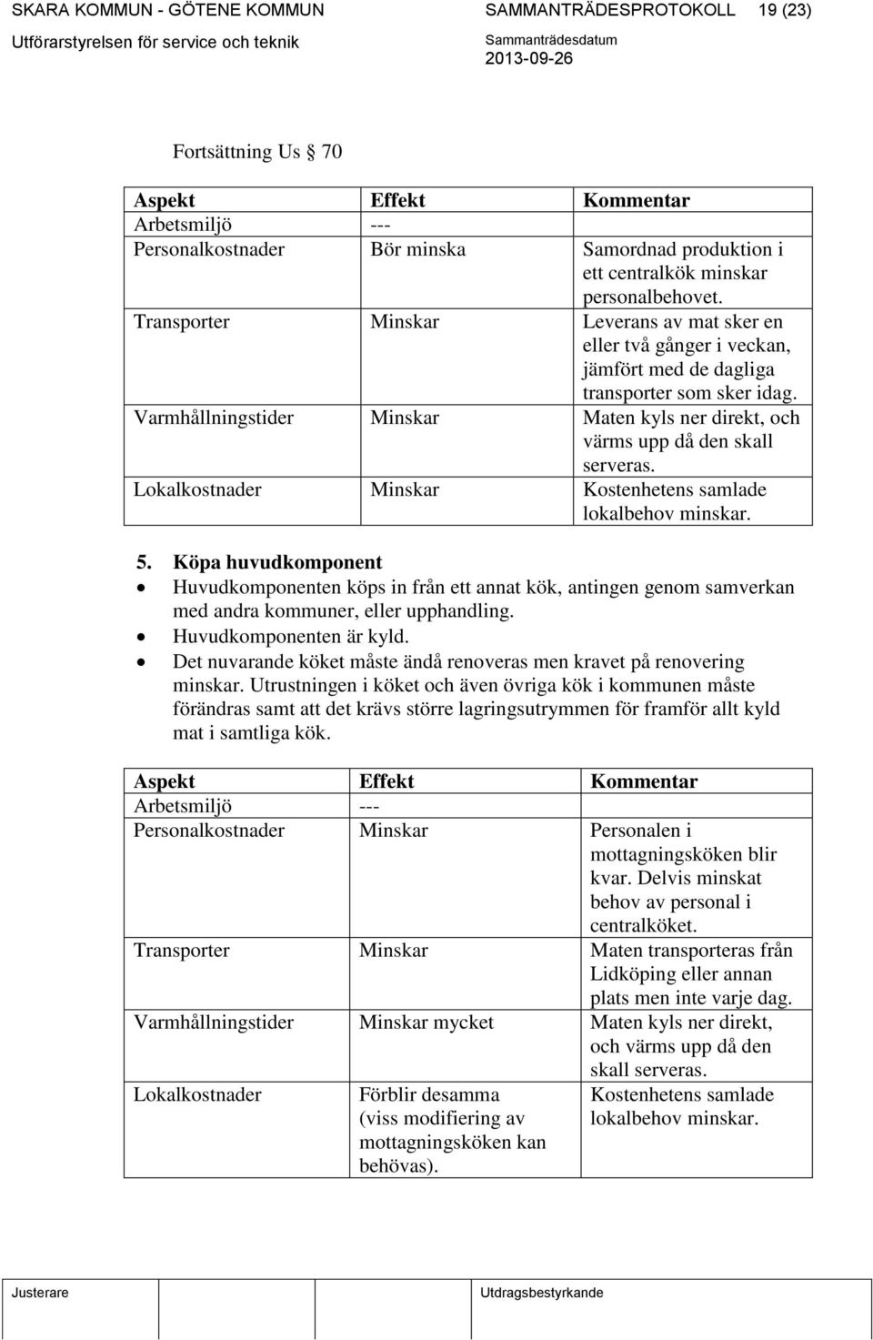 Varmhållningstider Minskar Maten kyls ner direkt, och värms upp då den skall serveras. Lokalkostnader Minskar Kostenhetens samlade lokalbehov minskar. 5.