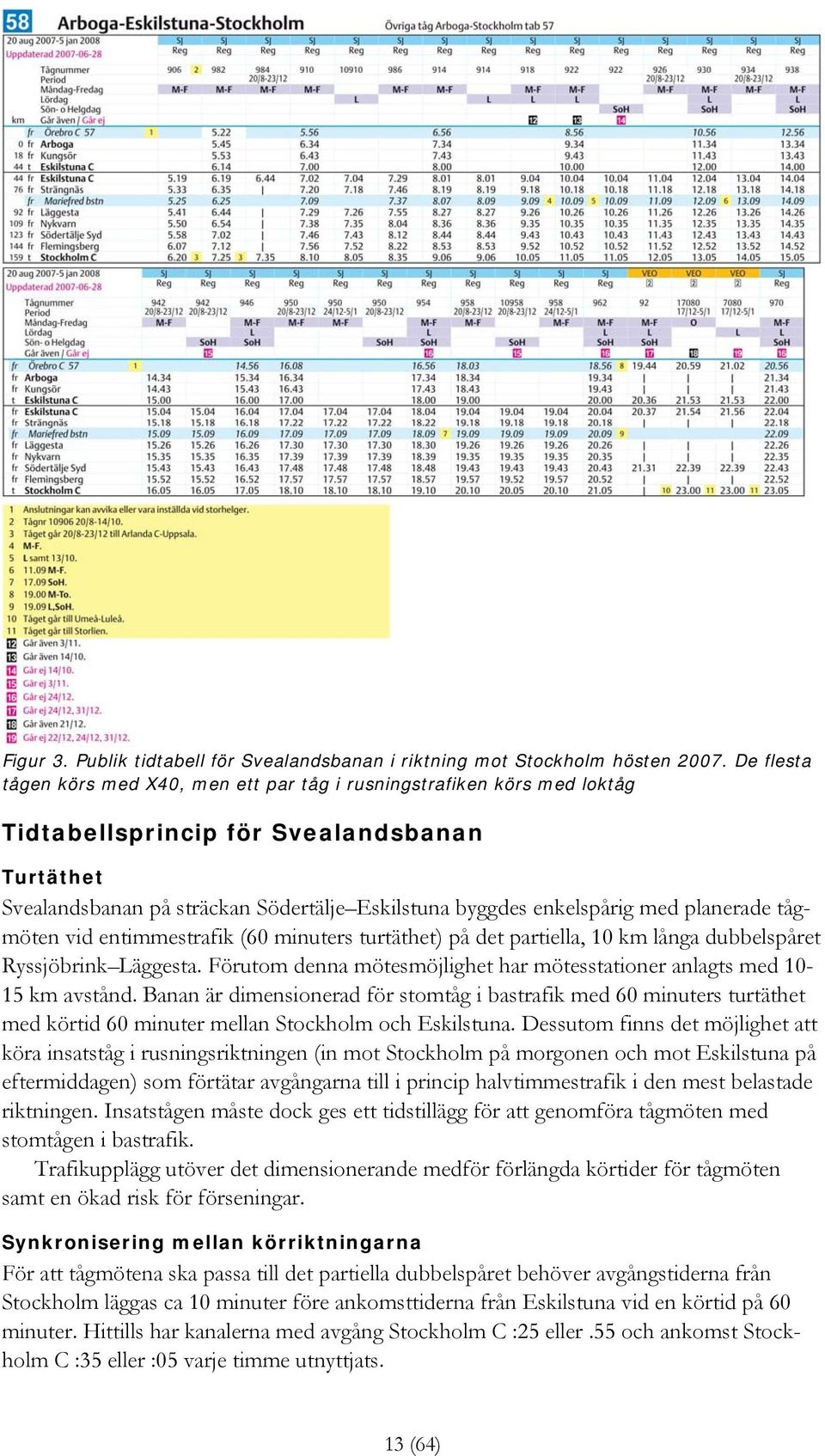 med planerade tågmöten vid entimmestrafik (60 minuters turtäthet) på det partiella, 10 km långa dubbelspåret Ryssjöbrink Läggesta.