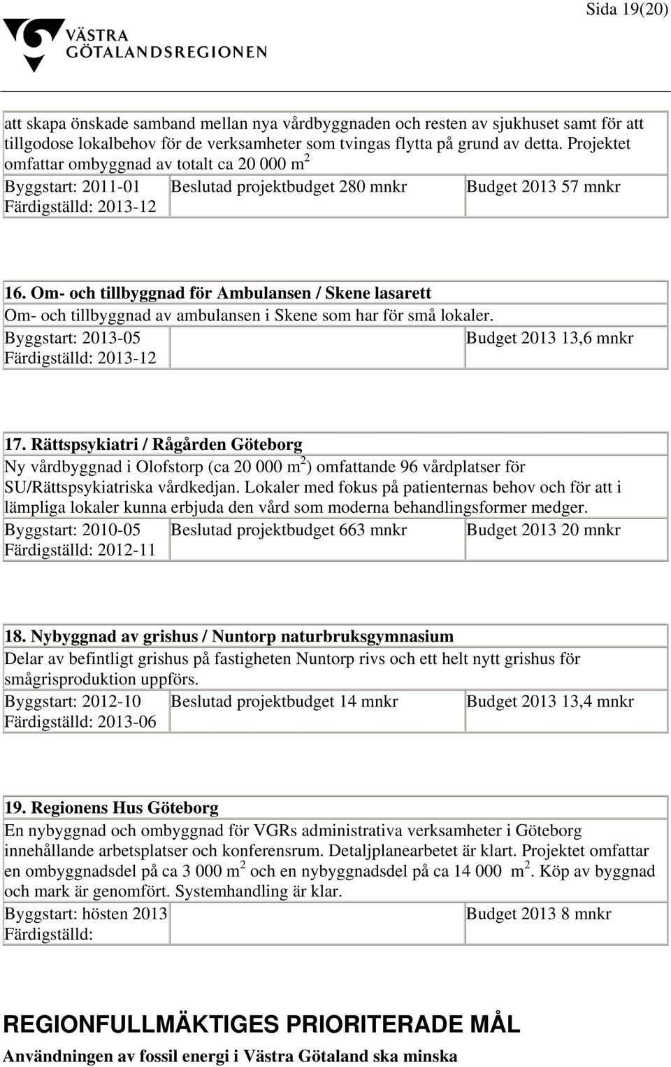 Om- och tillbyggnad för Ambulansen / Skene lasarett Om- och tillbyggnad av ambulansen i Skene som har för små lokaler. Byggstart: 2013-05 Budget 2013 13,6 mnkr Färdigställd: 2013-12 17.