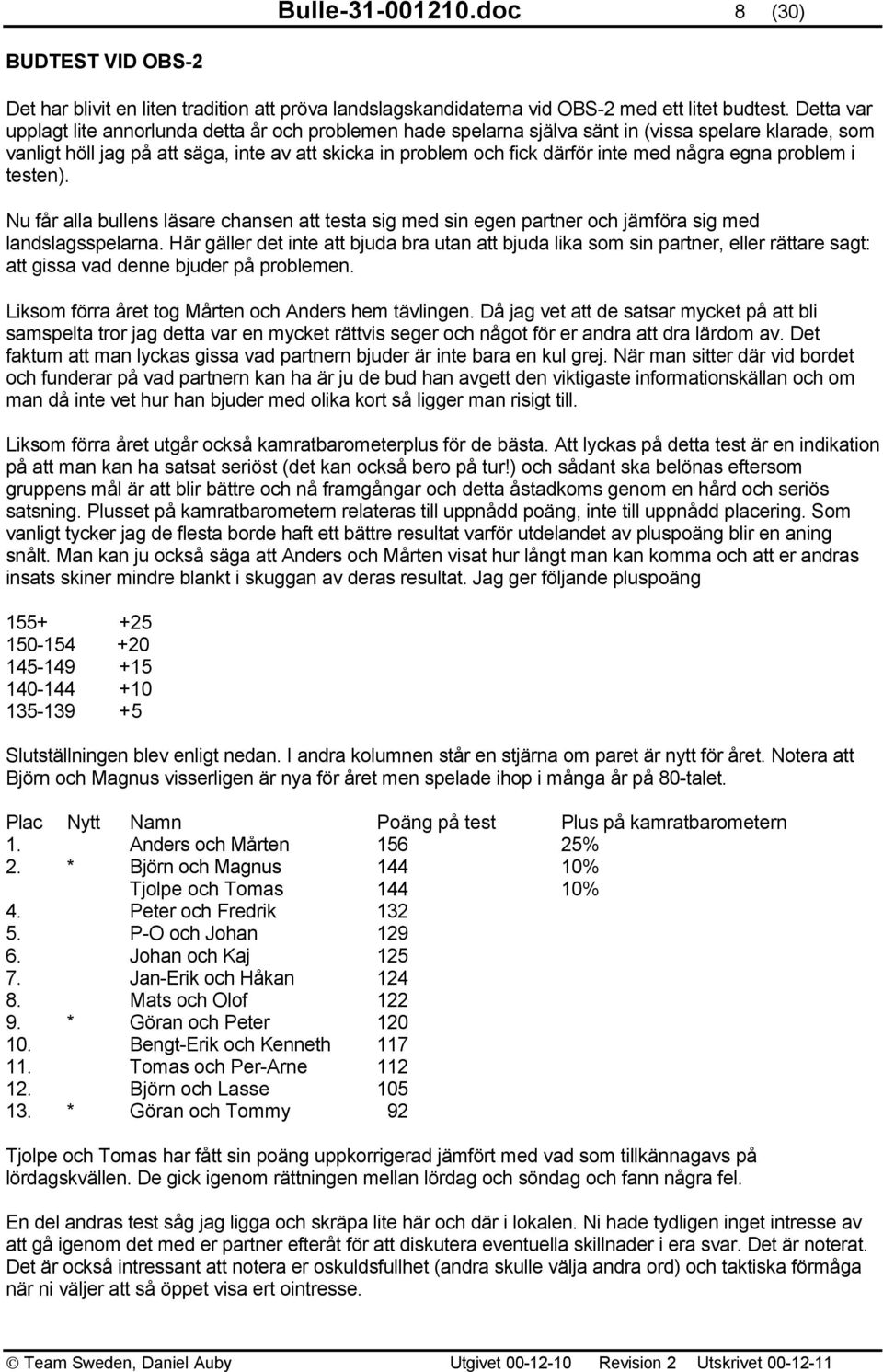 några egna problem i testen). Nu får alla bullens läsare chansen att testa sig med sin egen partner och jämföra sig med landslagsspelarna.