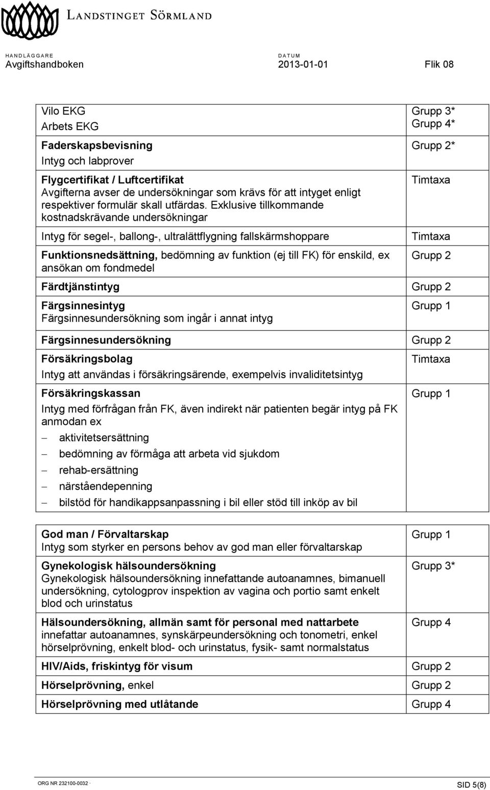 om fondmedel * Grupp 4* * Färdtjänstintyg Färgsinnesintyg Färgsinnesundersökning som ingår i annat intyg Färgsinnesundersökning Försäkringsbolag Intyg att användas i försäkringsärende, exempelvis