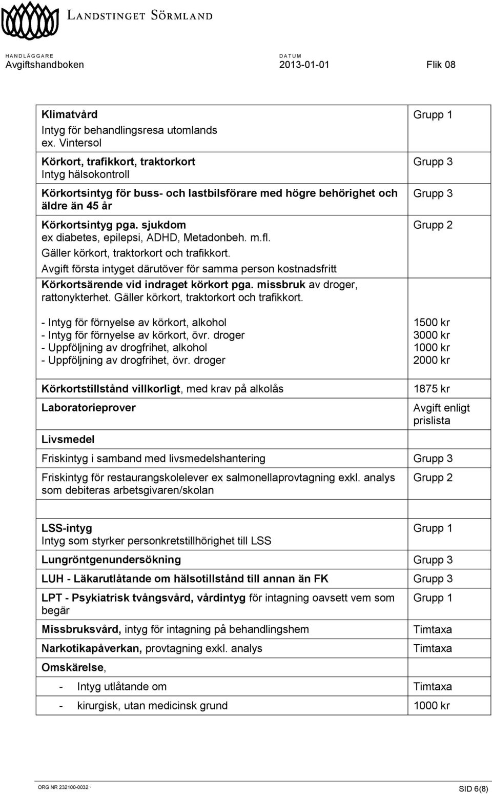 sjukdom ex diabetes, epilepsi, ADHD, Metadonbeh. m.fl. Gäller körkort, traktorkort och trafikkort.