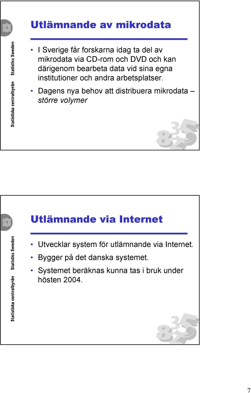 Dagens nya behov att distribuera mikrodata större volymer Utlämnande via Internet Utvecklar