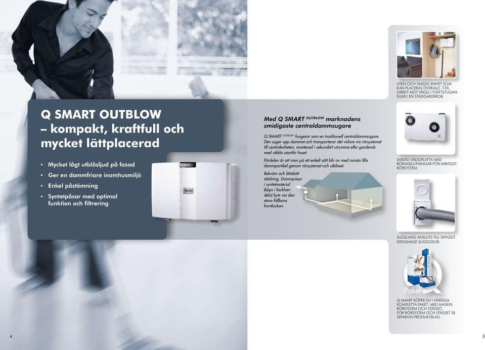 Outblow marknadens smidigaste centraldammsugare Q Smart Outblow fungerar som en traditionell centraldammsugare.
