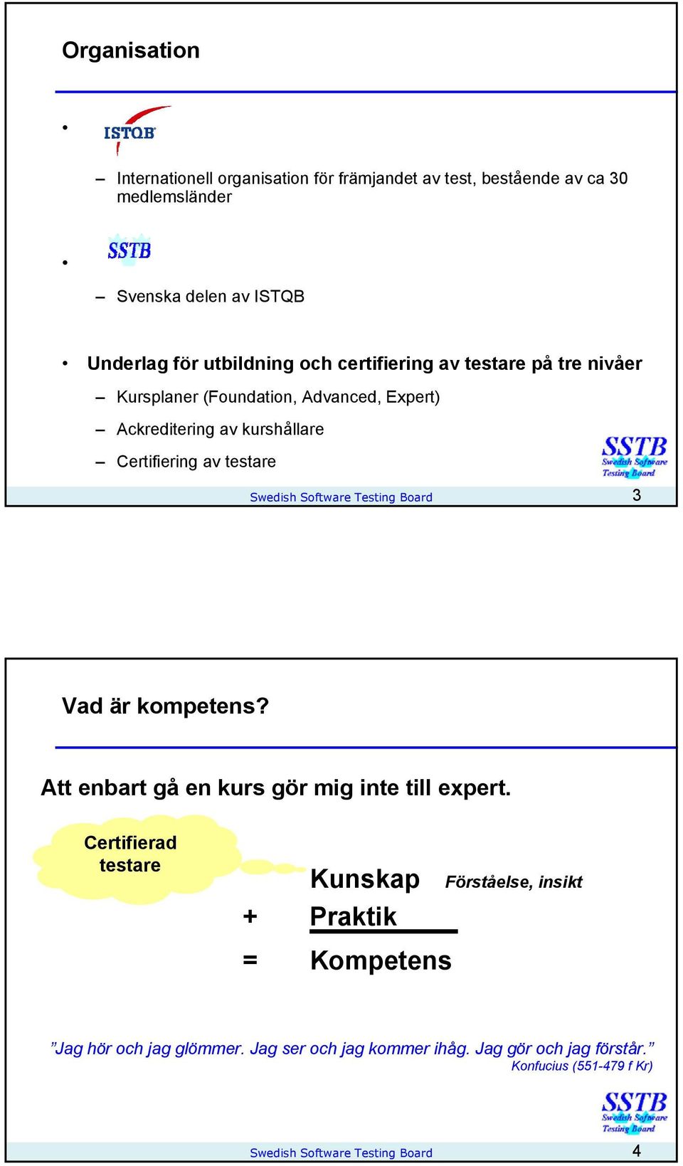 Software Testing Board 3 Vad är kompetens? Att enbart gå en kurs gör mig inte till expert.