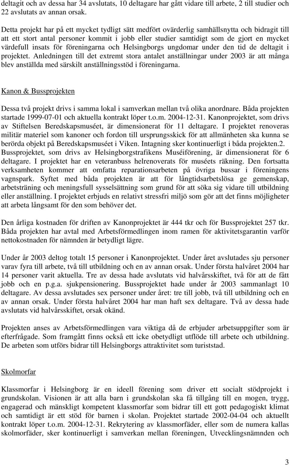 insats för föreningarna och Helsingborgs ungdomar under den tid de deltagit i projektet.