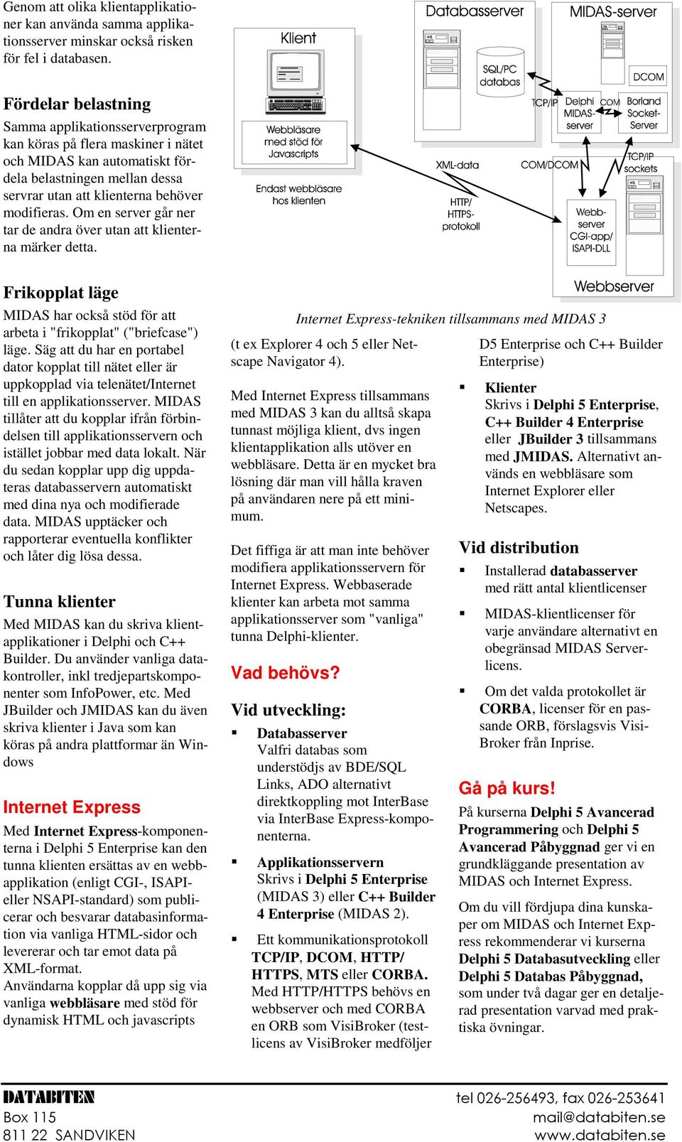 Om en server går ner tar de andra över utan att klienterna märker detta. Frikopplat läge MIDAS har också stöd för att arbeta i "frikopplat" ("briefcase") läge.