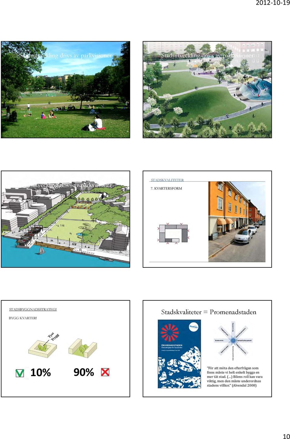 Stadskvaliteter = Promenadstaden 3 vån 5 vån 10% 90% 6 vån 25 vån För att möta den efterfrågan som finns