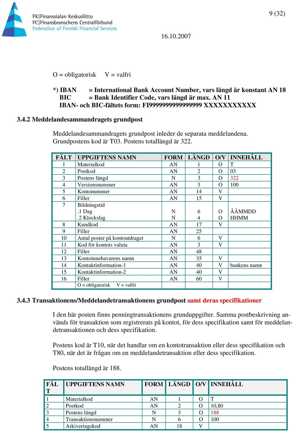 Postens totallängd är 322. FÄLT UPPGIFTES AM FRM LÄGD /V IEHÅLL 1 Materialkod A 1 T 2 Postkod A 2 03 3 Postens längd 3 322 4 Versionsnummer A 3 100 5 Kontonummer A 14 V 6 Filler A 15 V 7 Bildningstid.