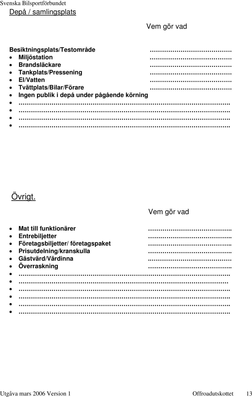 ... Övrigt. Vem gör vad Mat till funktionärer.. Entrebiljetter.. Företagsbiljetter/ företagspaket.