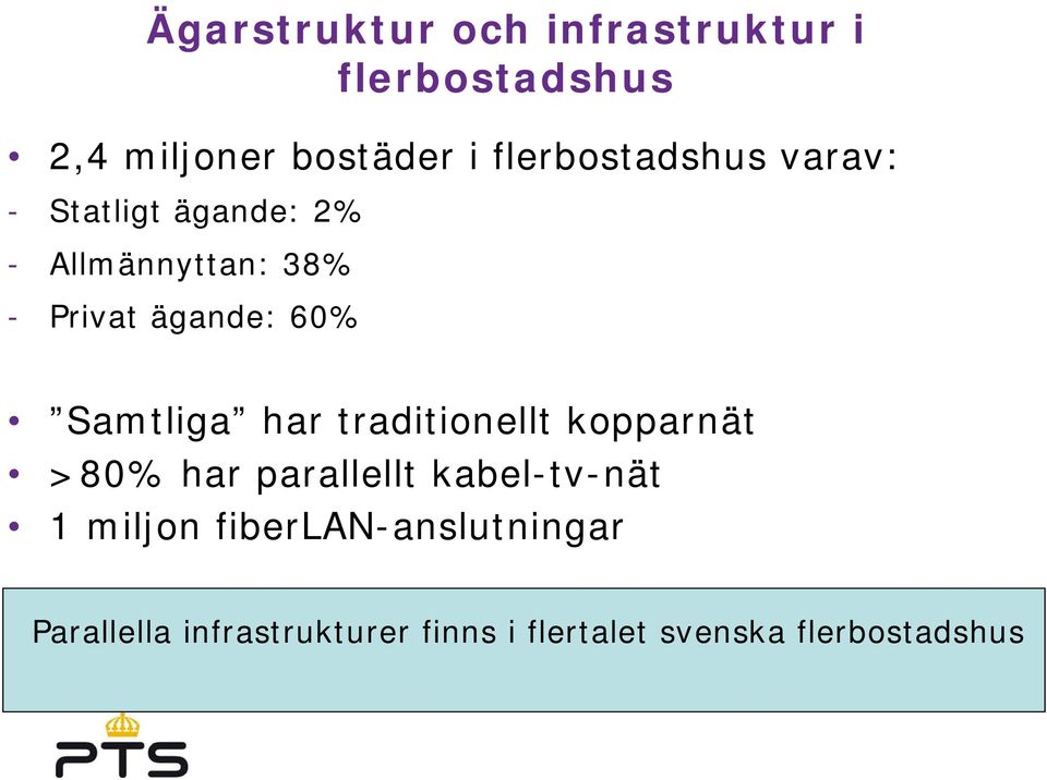 60% Samtliga har traditionellt kopparnät >80% har parallellt kabel-tv-nät 1