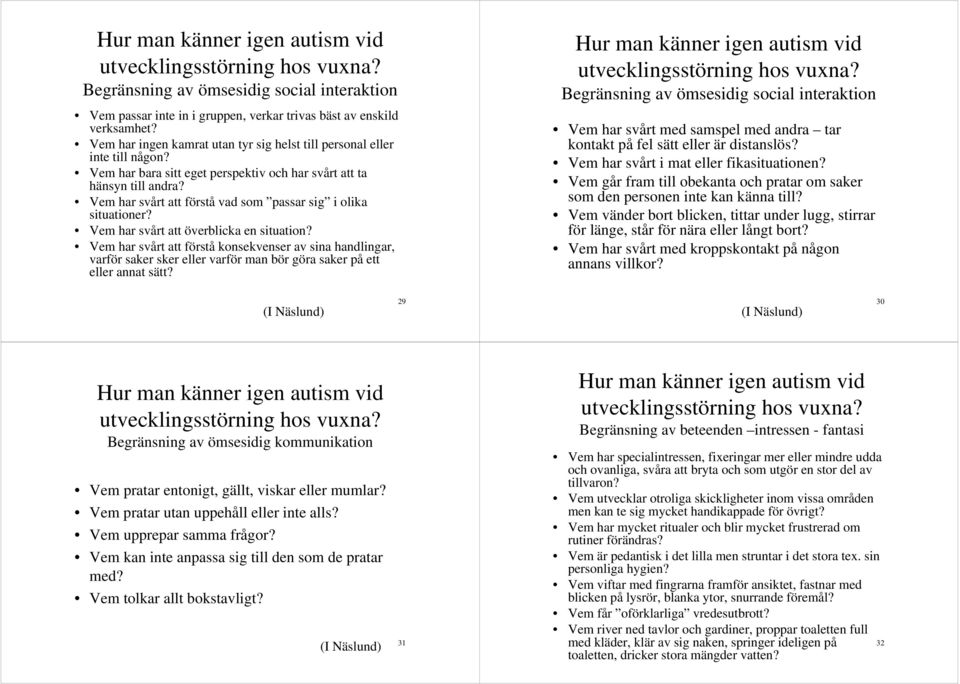 Vem har svårt att förstå vad som passar sig i olika situationer? Vem har svårt att överblicka en situation?