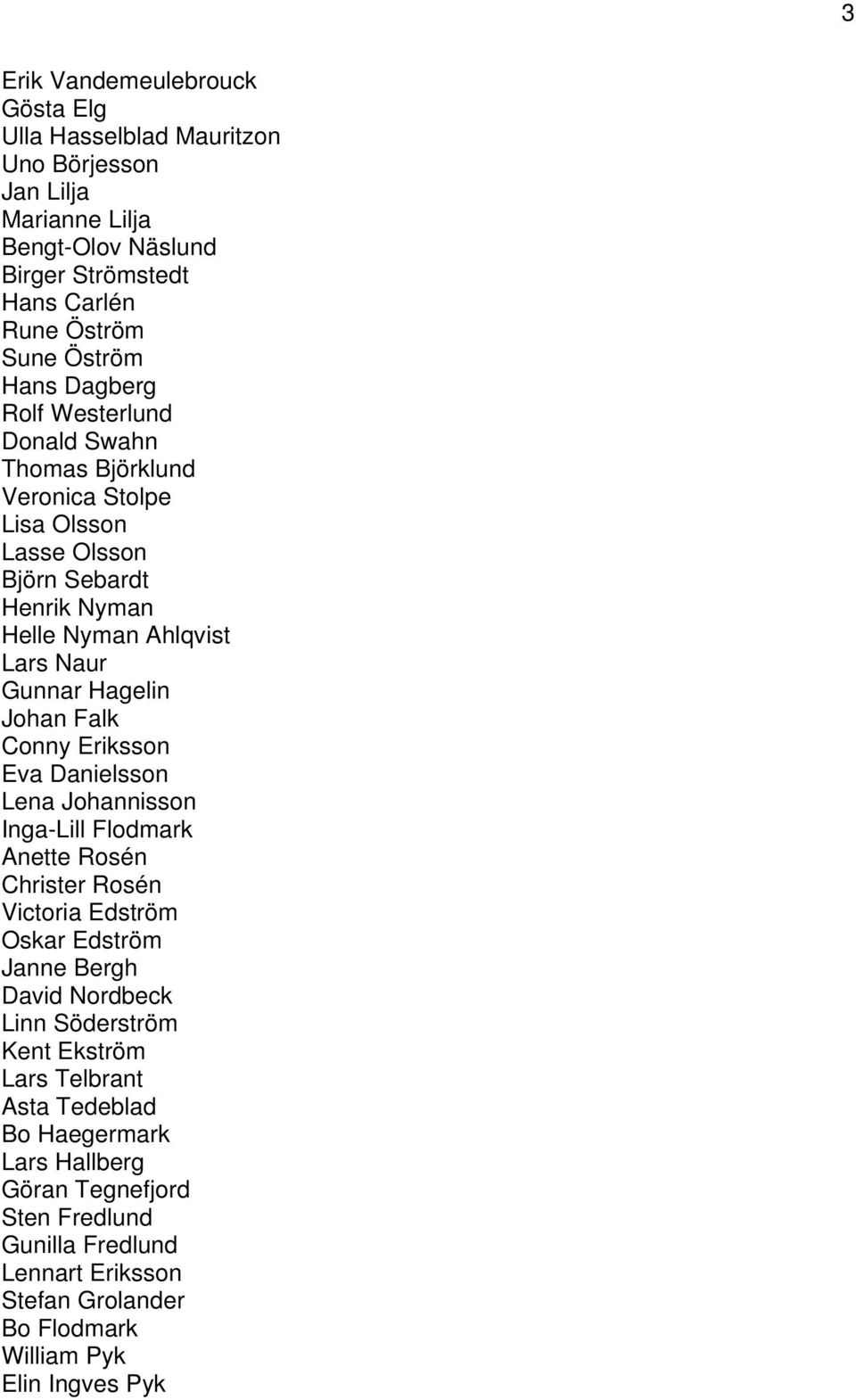 Conny Eriksson Eva Danielsson Lena Johannisson Inga-Lill Flodmark Anette Rosén Christer Rosén Victoria Edström Oskar Edström Janne Bergh David Nordbeck Linn Söderström Kent