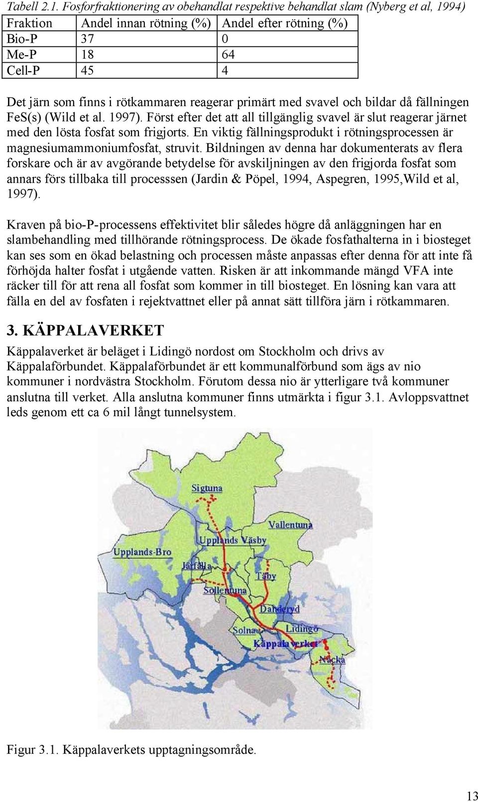 rötkammaren reagerar primärt med svavel och bildar då fällningen FeS(s) (Wild et al. 1997). Först efter det att all tillgänglig svavel är slut reagerar järnet med den lösta fosfat som frigjorts.