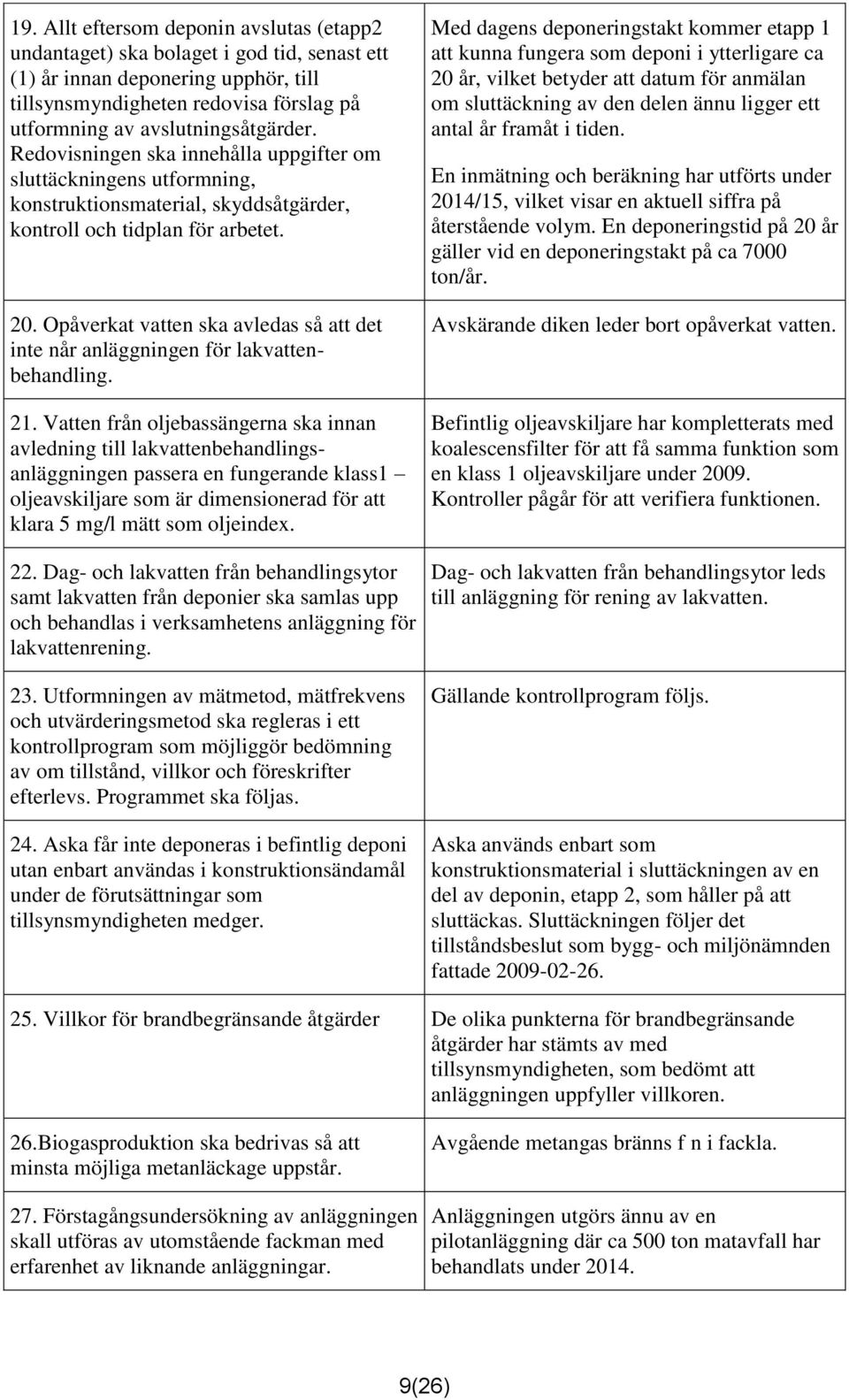 Opåverkat vatten ska avledas så att det inte når anläggningen för lakvattenbehandling. 21.