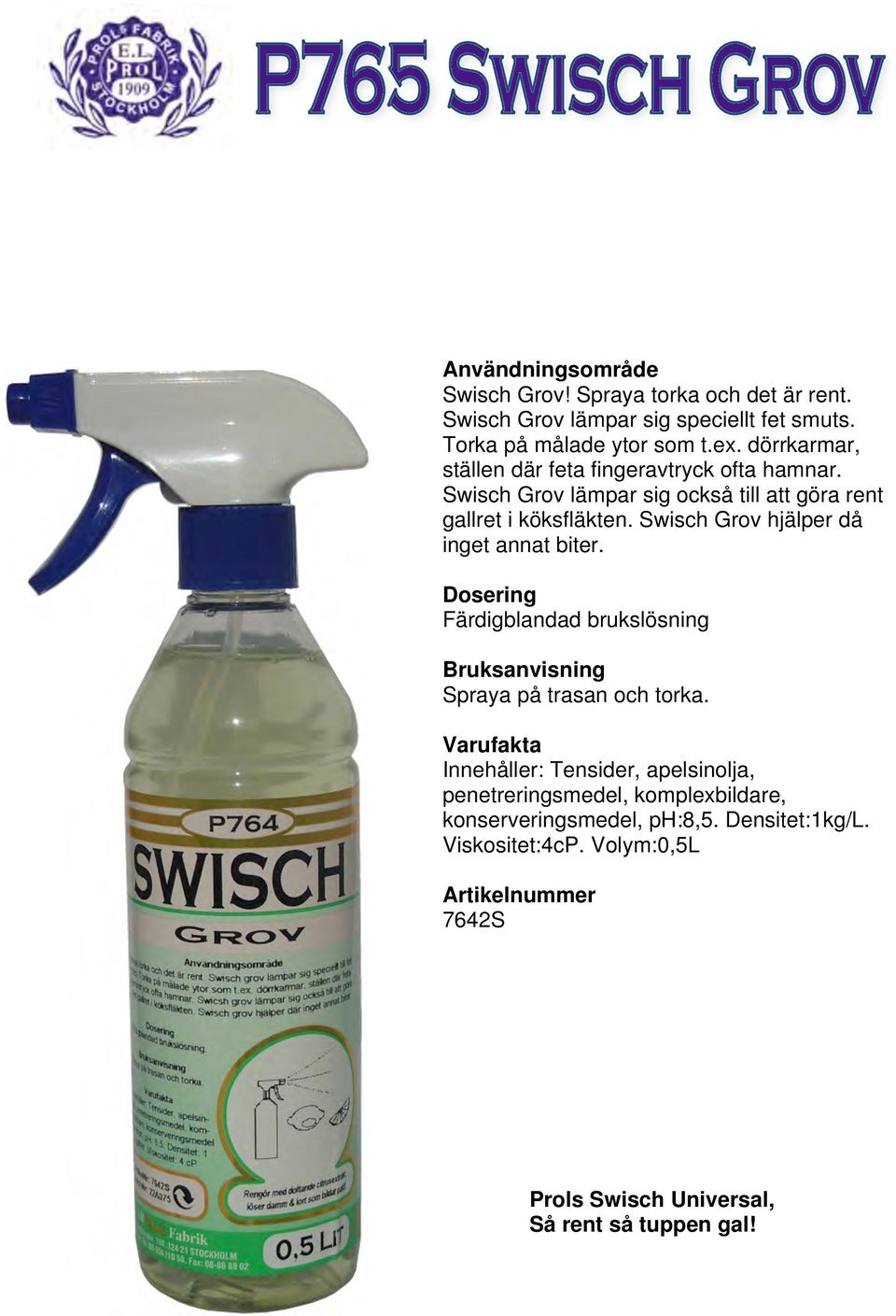 Swisch Grov hjälper då inget annat biter. Färdigblandad brukslösning Spraya på trasan och torka.
