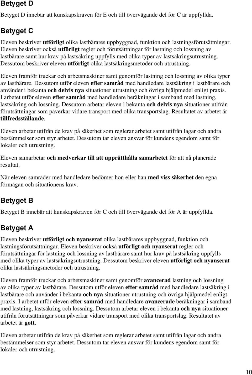 Eleven beskriver också utförligt regler och förutsättningar för lastning och lossning av lastbärare samt hur krav på lastsäkring uppfylls med olika typer av lastsäkringsutrustning.