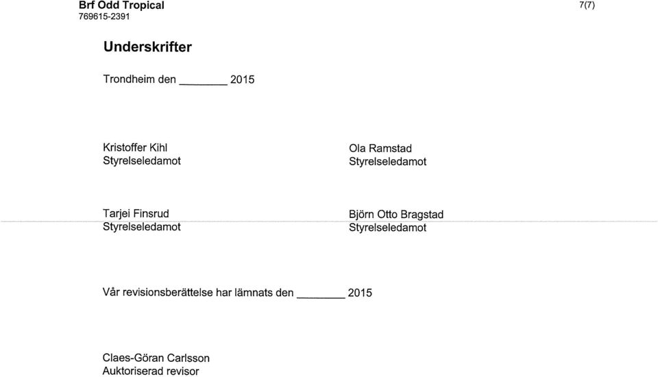 Styrelseledamot Björn Otto Bragstad Styrelseledamot Vår