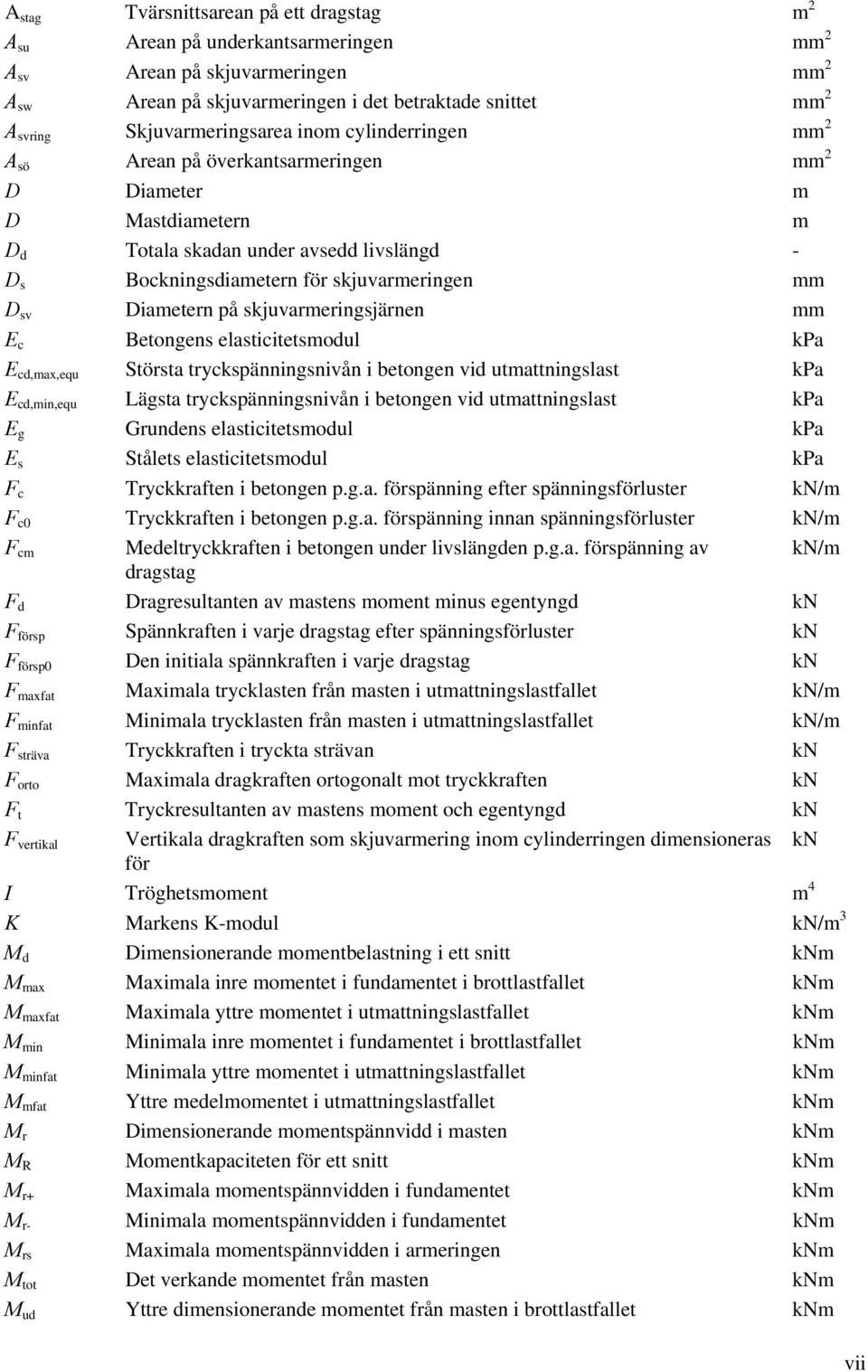 skjuvarmeringsjärnen mm E c Betongens elasticitetsmodul kpa E cd,max,equ Största tryckspänningsnivån i betongen vid utmattningslast kpa E cd,min,equ Lägsta tryckspänningsnivån i betongen vid