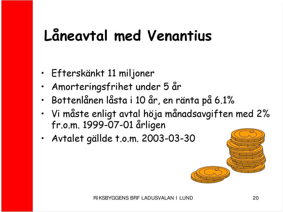 1% Vi måste enligt avtal höja månadsavgiften med 2% fr.o.m. 1999-07-01 årligen Avtalet gällde t.